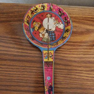Vintage Metal Litho Noisemaker Harlequin Party Fav
